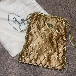 Gold Prada Mesh Bucket Bag